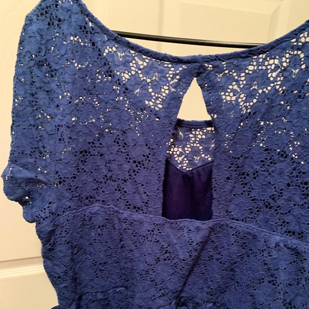 Short sleeved blue lace plus size dress